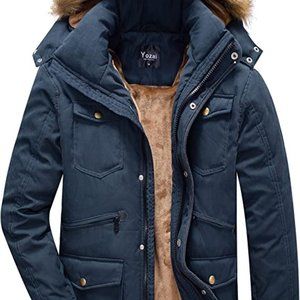 NEW Yozai Men's Winter Jacket Military Warm Fleece Coat Detachable Hood XL blue